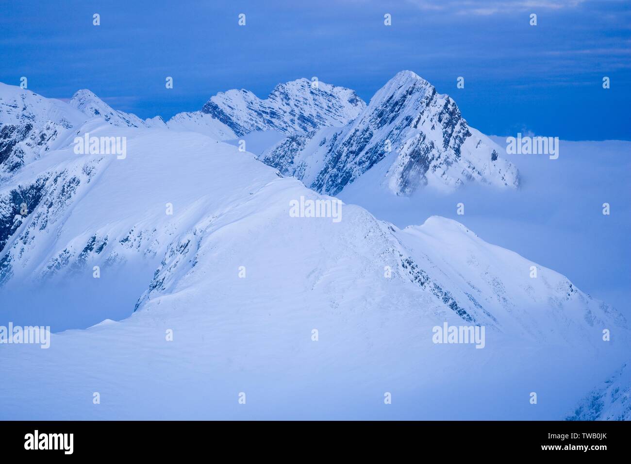 Österreich, Tirol, Karwendelgebirge, Blick von der Hafelekarspitze auf die E.. Stockfoto