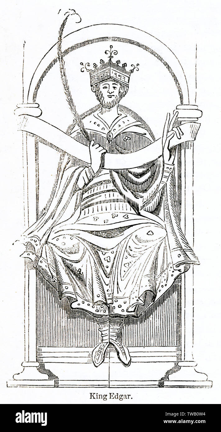 König Edgar I. der friedliche auf einem Thron Stockfoto