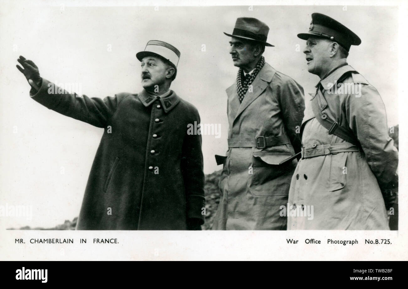 WW2 Uhr: Neville Chamberlain, britischer Premierminister in Frankreich Stockfoto