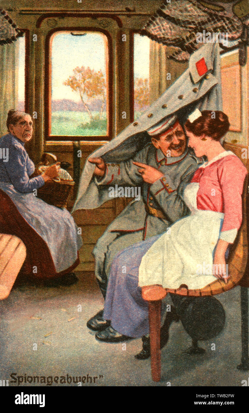 WW1 - Deutsche humorvolle Postkarte - Spionageabwehr Stockfoto