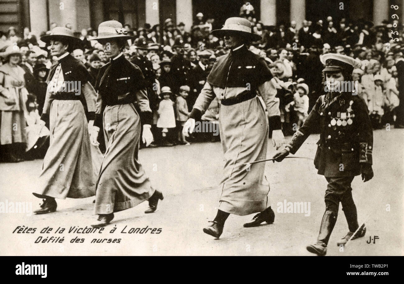 WW1 - Siegesfeier in London - Parade der Krankenschwestern Stockfoto