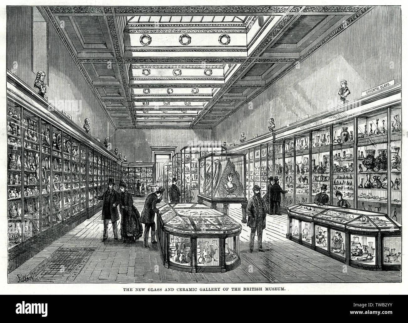 British Museum - Glas- und Keramikgalerie 1888 Stockfoto