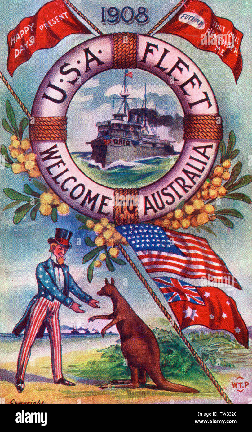 Die amerikanische „Great White Fleet“ kommt in Australien an Stockfoto