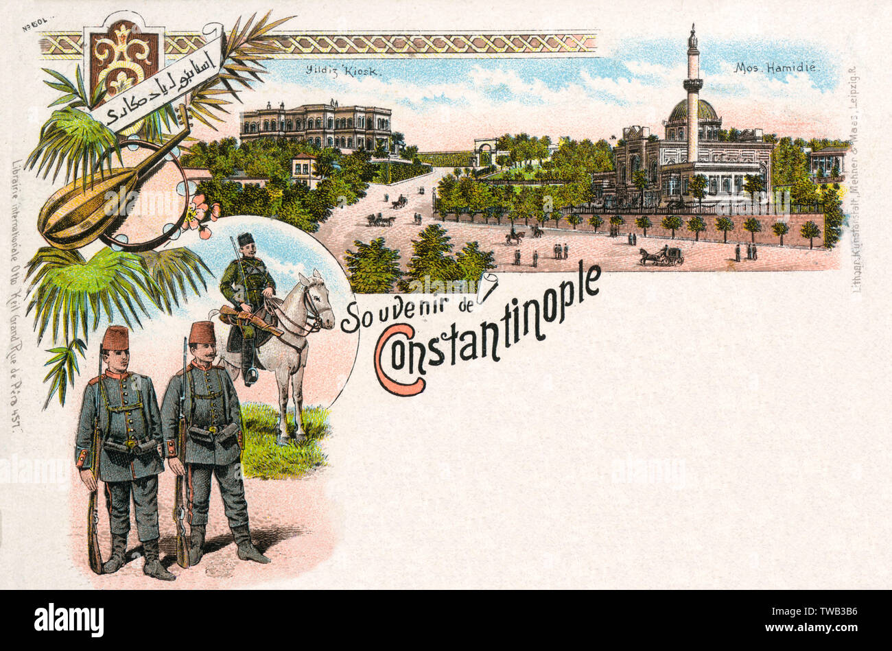 Frühe Postkarte mit Szenen von Istanbul, Türkei Stockfoto