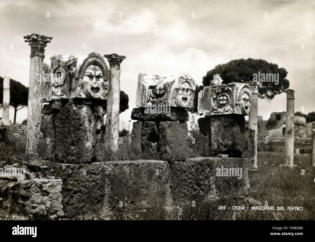 Ostia, Rom, Italien - Theatermasken Stockfoto