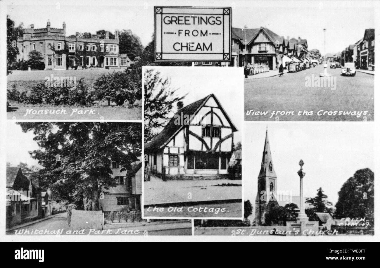 Fünf Ansichten von Cheam, Surrey Stockfoto