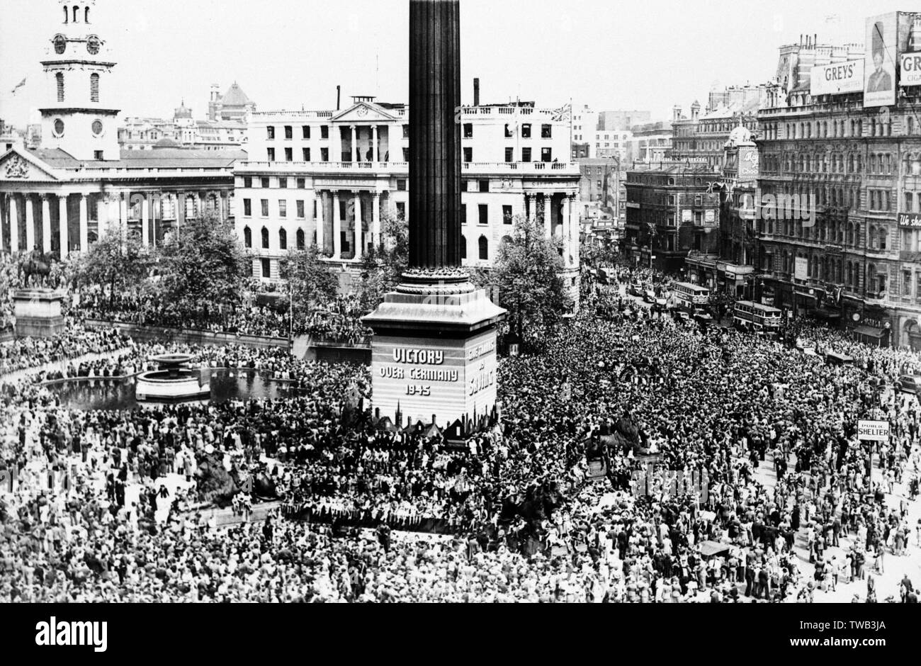 Trafalgar Square, London, WW2 Siegesfeiern Stockfoto