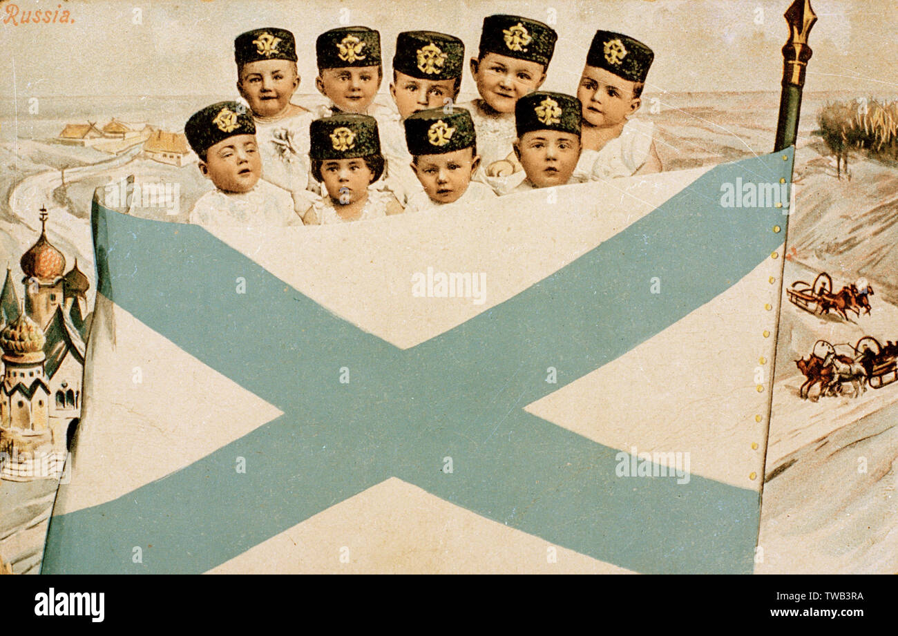 Marinekadetten mit Flagge der kaiserlichen russischen Marine Stockfoto