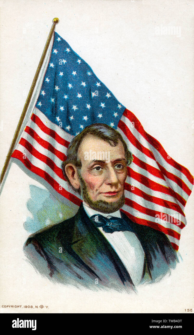 US-Präsident Abraham Lincoln und Star & Stripes Stockfoto