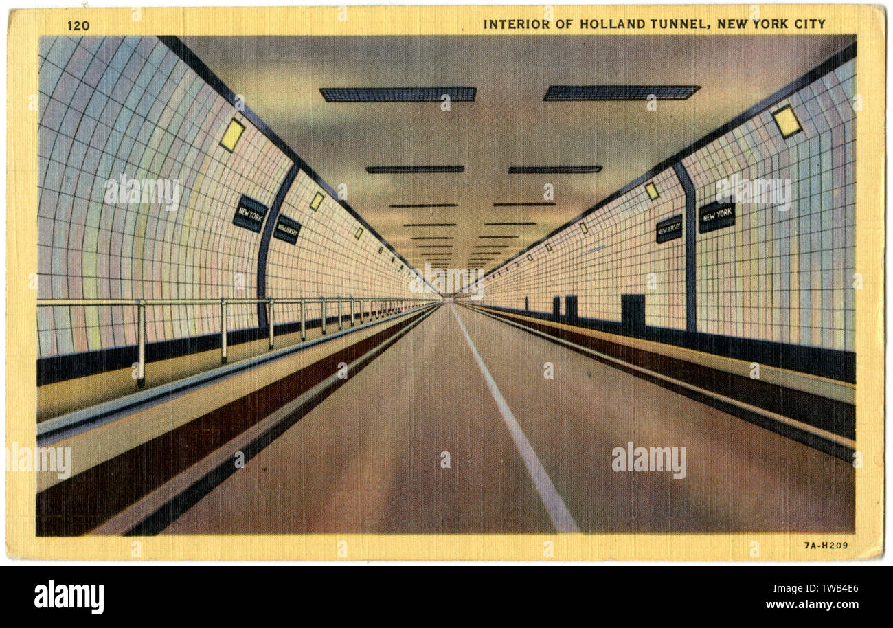 Innenseite des Holland Tunnels, New York City U-Bahn, USA Stockfoto