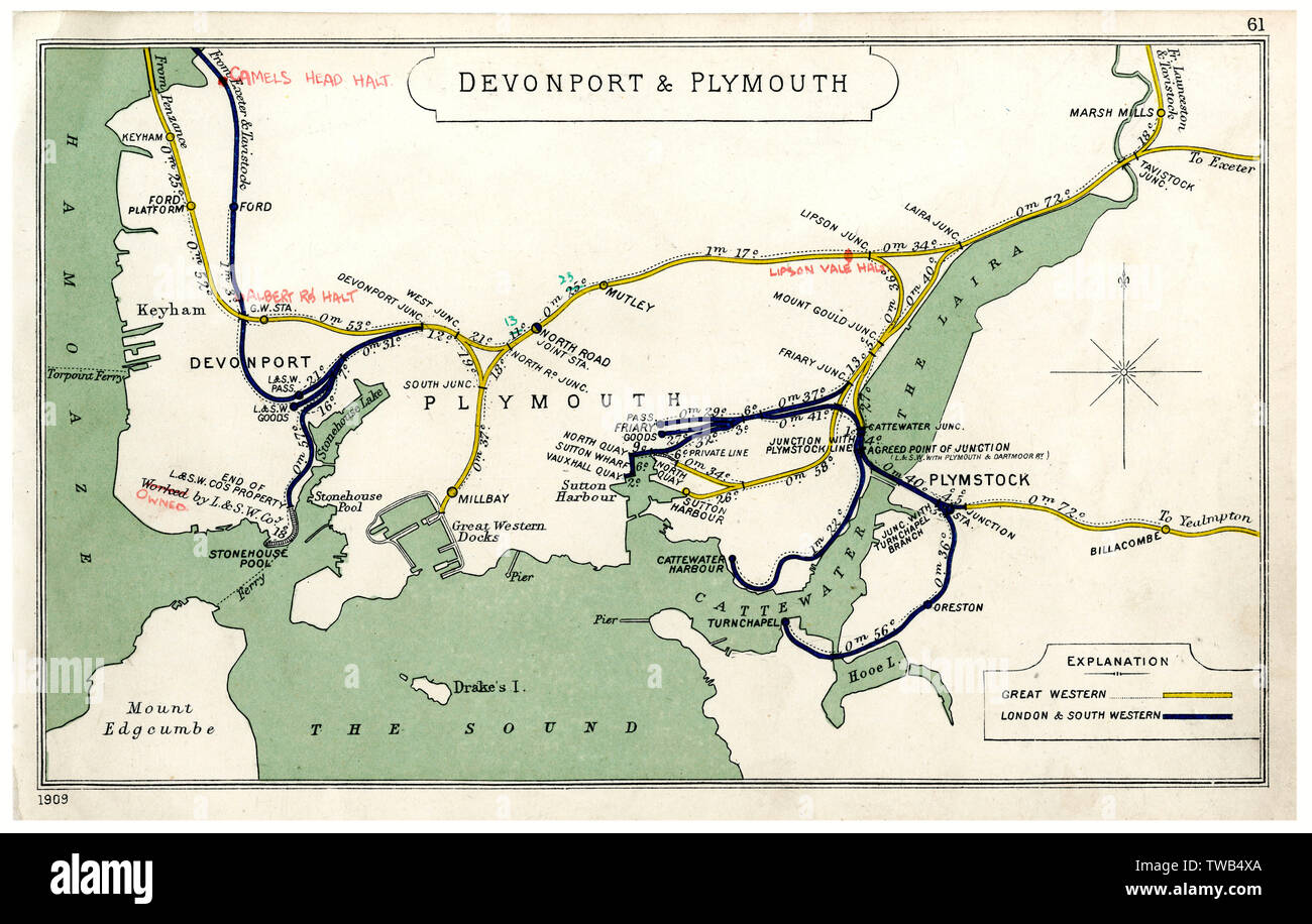 Bahnkarte, Devonport & Plymouth Stockfoto