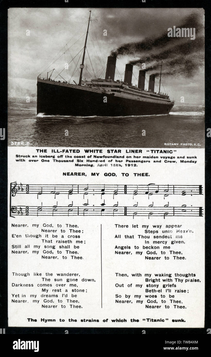 Hymne, in die die Titanic gesunken ist, und Foto des Trägers Stockfoto
