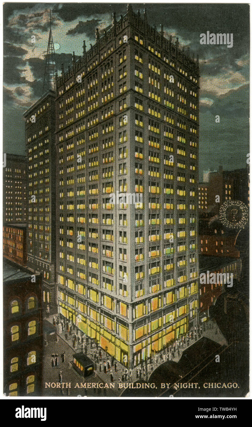 Nachtblick, North American Building, Chicago, Illinois, USA Stockfoto