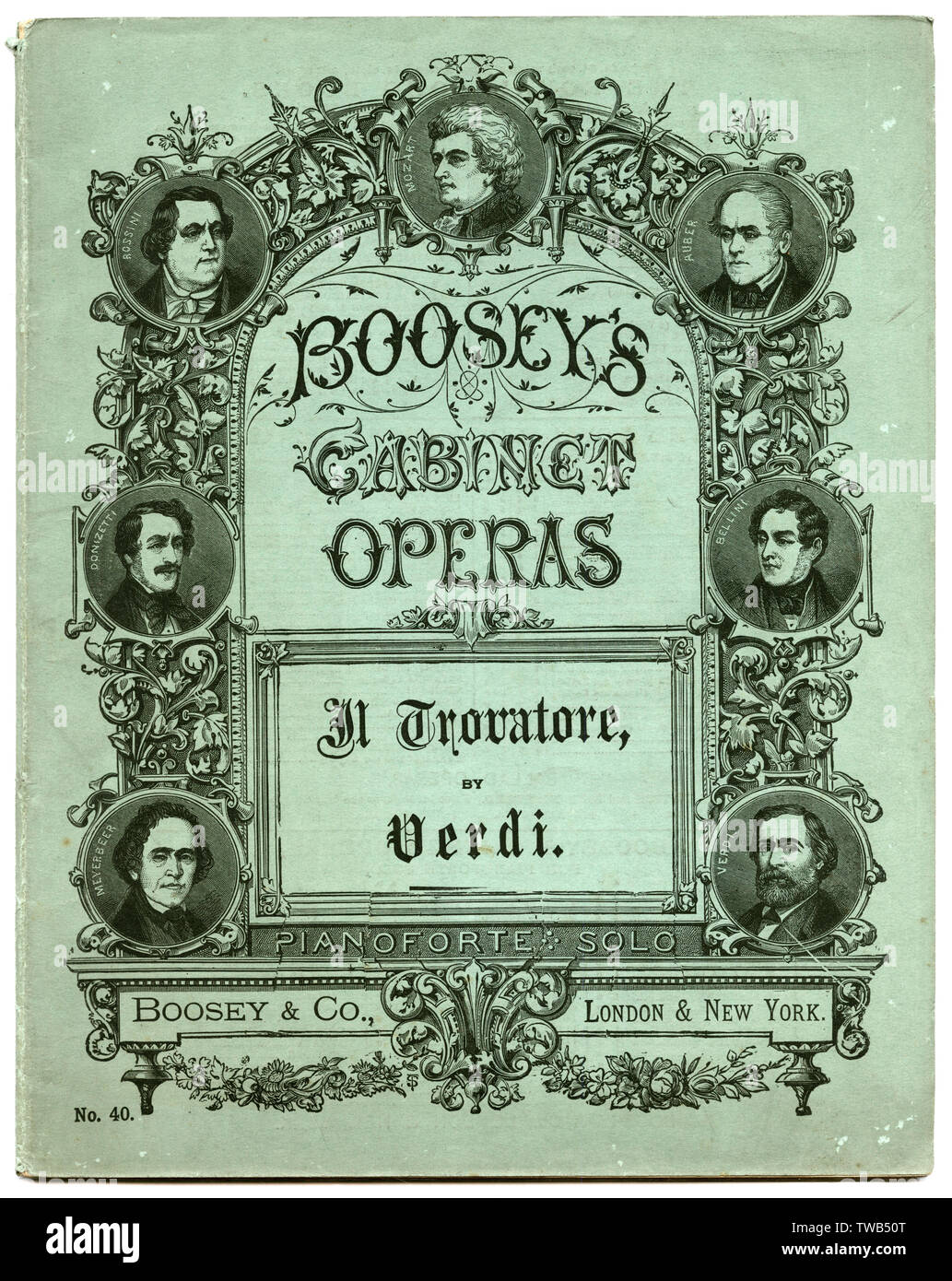 Titelseite, Booseys Kabinettsopern, Il Trovatore, Verdi Stockfoto