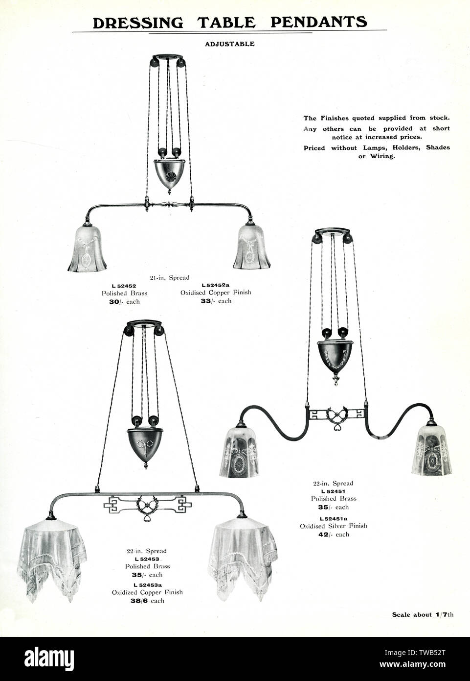 Katalog für elektrische Beleuchtungskörper, Tischaufhänger für Frisierkommode Stockfoto