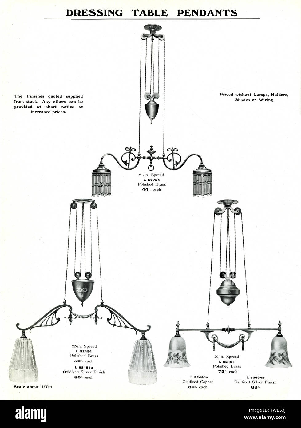 Katalog für elektrische Beleuchtungskörper, Tischaufhänger für Frisierkommode Stockfoto