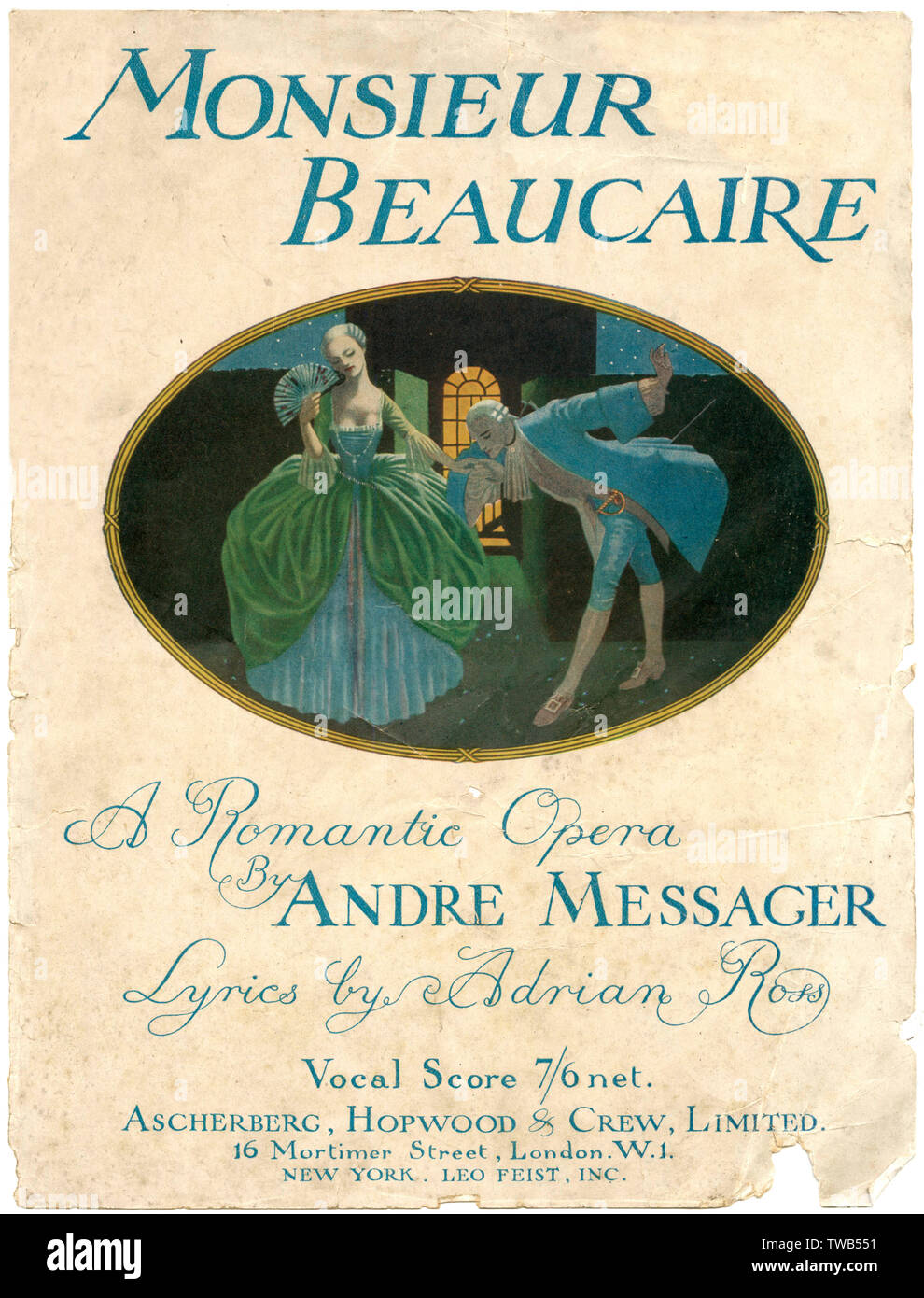 Coverdesign, Monsieur Beaucaire, Oper von Andre Messager Stockfoto