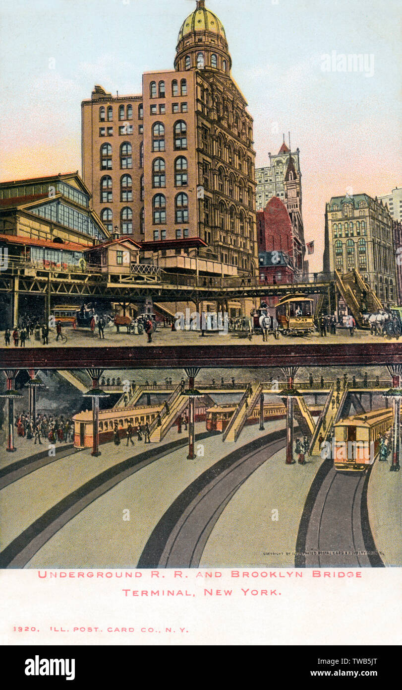 U-Bahn und Brooklyn Bridge, New York City, USA. Datum: ca. 1906 Stockfoto