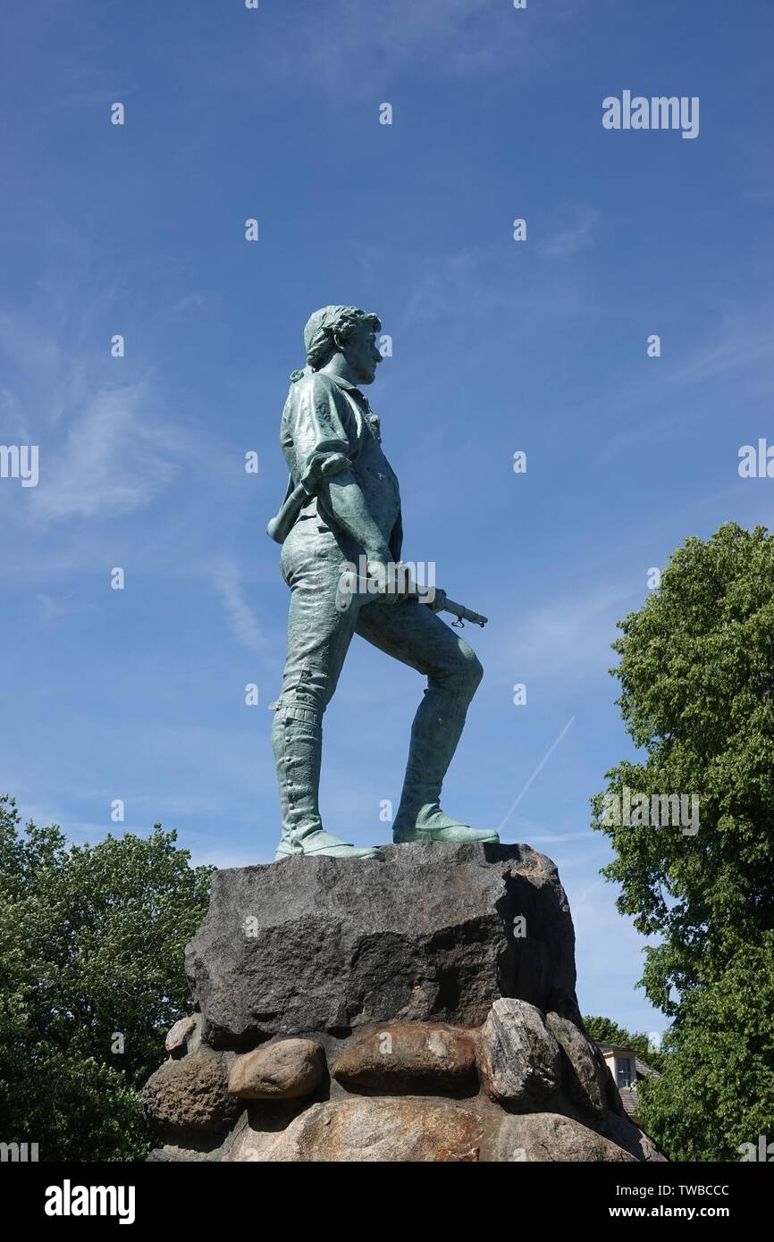 USA Massachusetts MA Lexington Minuteman Statue namens auch Captain John Parker Statue Stockfoto