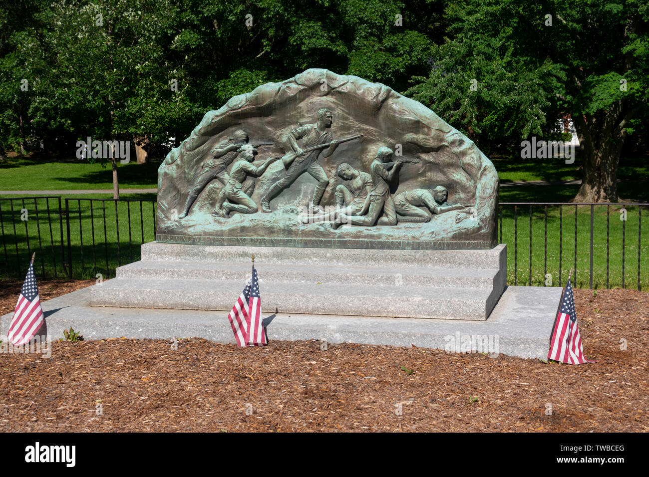 USA Massachusetts MA Lexington Minute Man Memorial 1775 Ehre den gefallenen Soldaten Stockfoto