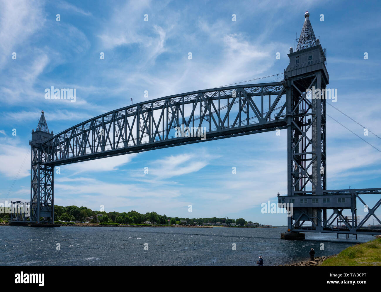 USA Massachusetts MA Cape Cod Canal Railroad Bridge über den Cape Cod Canal eine vertikale lift Bridge auch als Buzzards Bay Eisenbahnbrücke 1935 bekannt Stockfoto