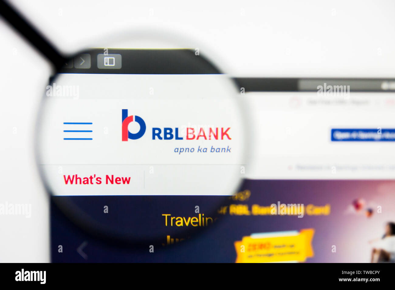 New York, New York State, USA - 18. Juni 2019: Illustrative Leitartikel der RBL-Bank Website Homepage. RBL-Bank Logo auf dem Bildschirm sichtbar. Stockfoto