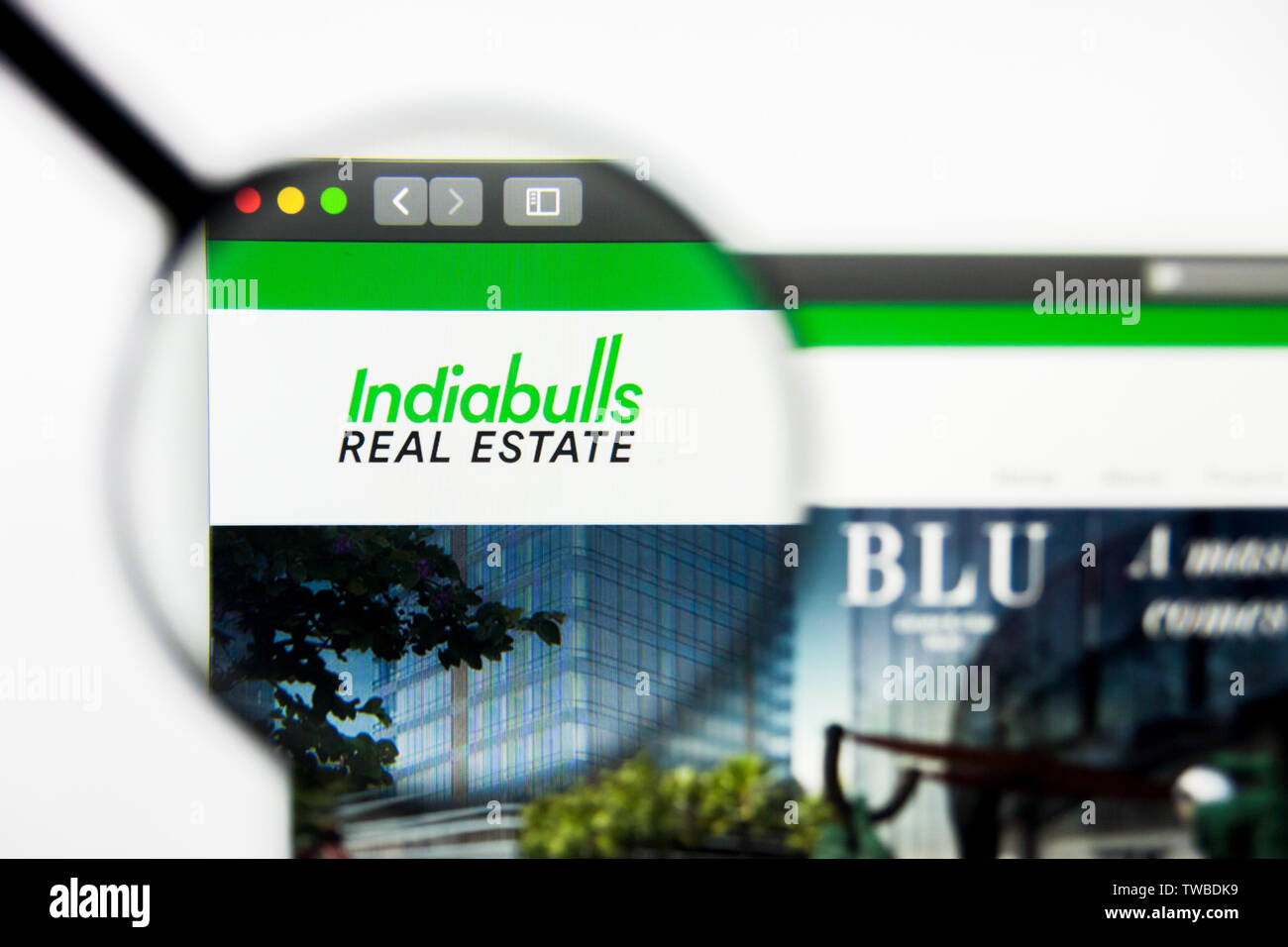 New York, New York State, USA - 18. Juni 2019: Illustrative Editorial von Indiabulls Immobilien Homepage. Indiabulls Immobilien Logo sichtbar o Stockfoto