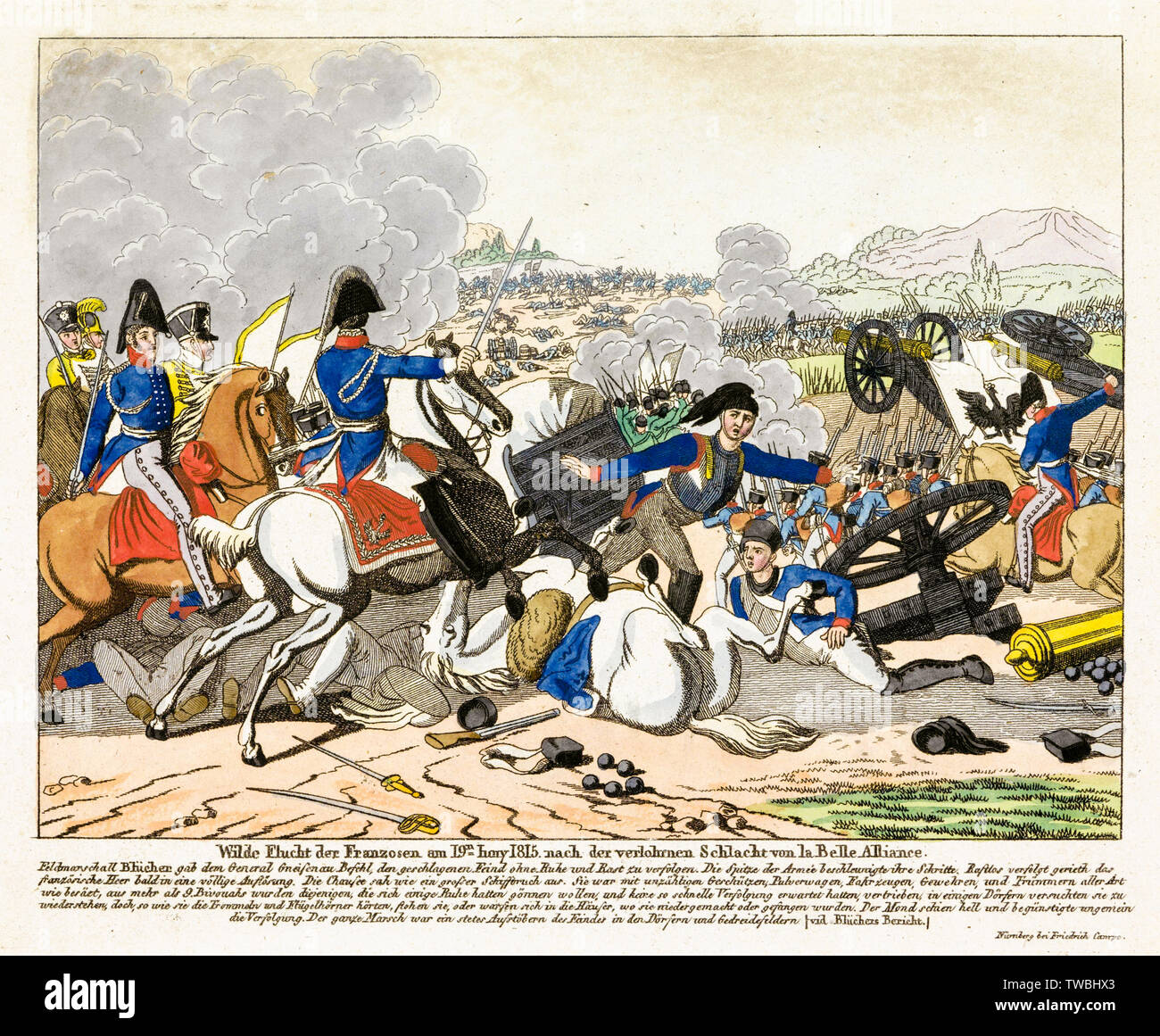 Flug von der Französischen nach der Niederlage in der Schlacht bei Waterloo, 1815, Print, 1815 Stockfoto