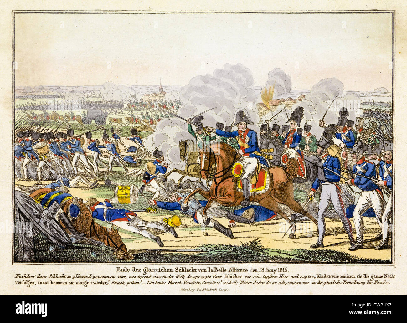 Von Blücher führt der preußischen Truppen in der Schlacht von Waterloo, 1815, Print, 1815 Stockfoto