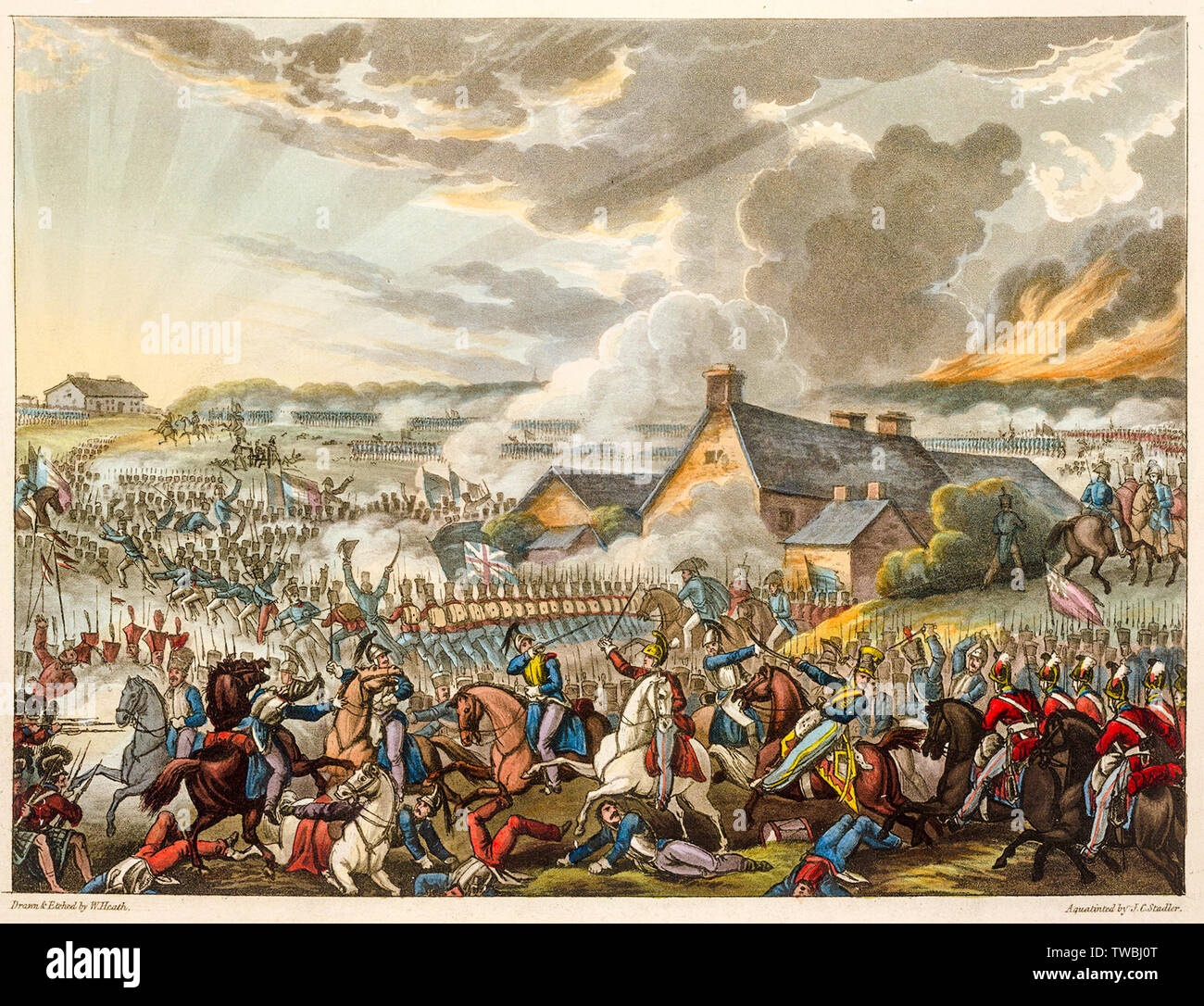 Die Schlacht von Waterloo, 18. Juni 1815, Kupferstich, 1819 Stockfoto