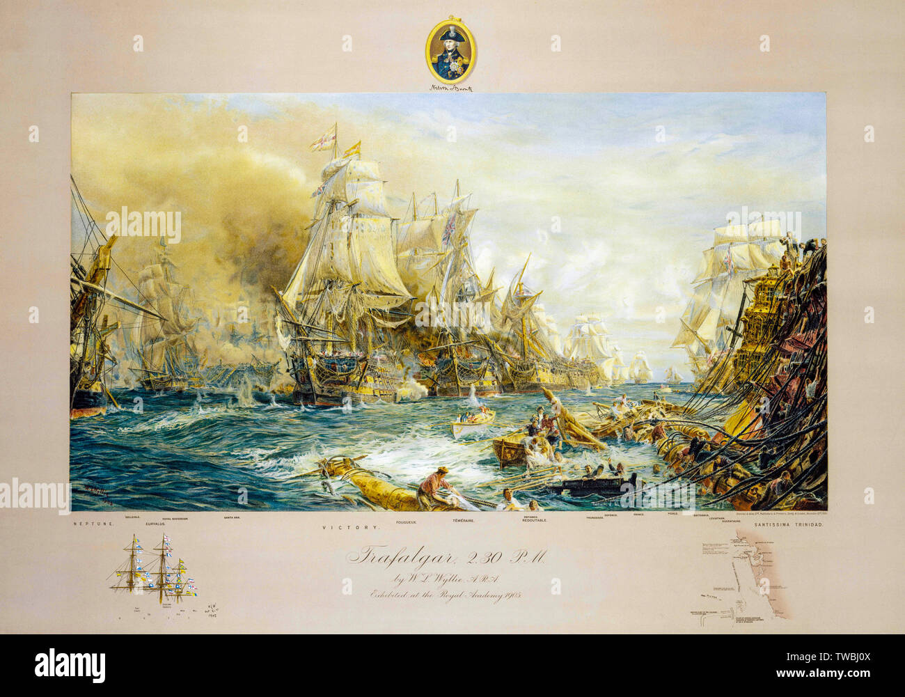 Schlacht von Trafalgar 14.30 Uhr, Drucken von William Lionel Wyllie, 1905 Stockfoto