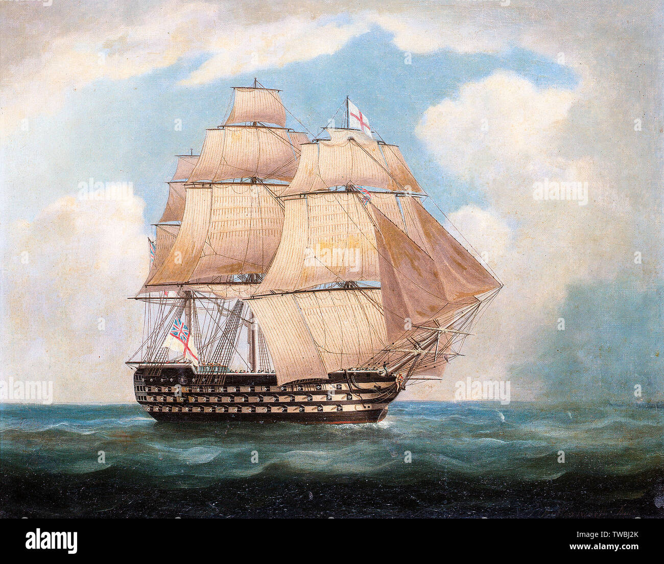 HMS Victory in vollen Segeln, Malerei, vor 1842 Stockfoto