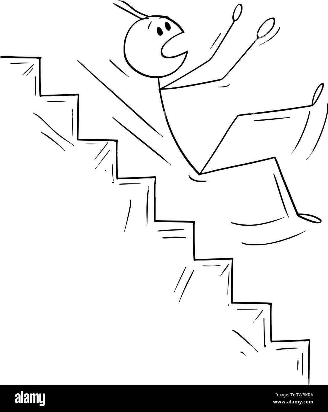 Vektor cartoon Strichmännchen Zeichnen konzeptionelle Darstellung der Mann oder Geschäftsmann, der auf gefährlichen Treppe. Business Konzept der Krise und Insolvenz. Stock Vektor