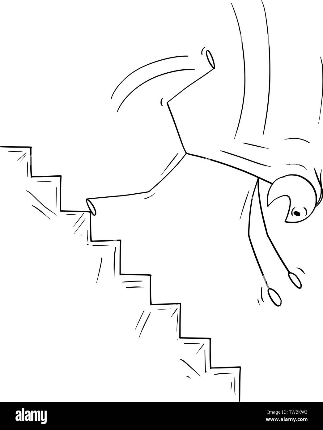 Vektor cartoon Strichmännchen Zeichnen konzeptionelle Darstellung der Mann oder Geschäftsmann, der auf gefährlichen Treppe. Business Konzept der Krise und Insolvenz. Stock Vektor