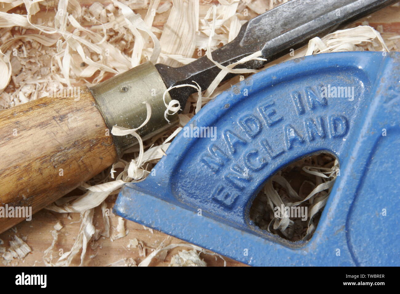 Engländer Werkzeuge für die Holzbearbeitung mit Geprägtem "Made in England" Stockfoto
