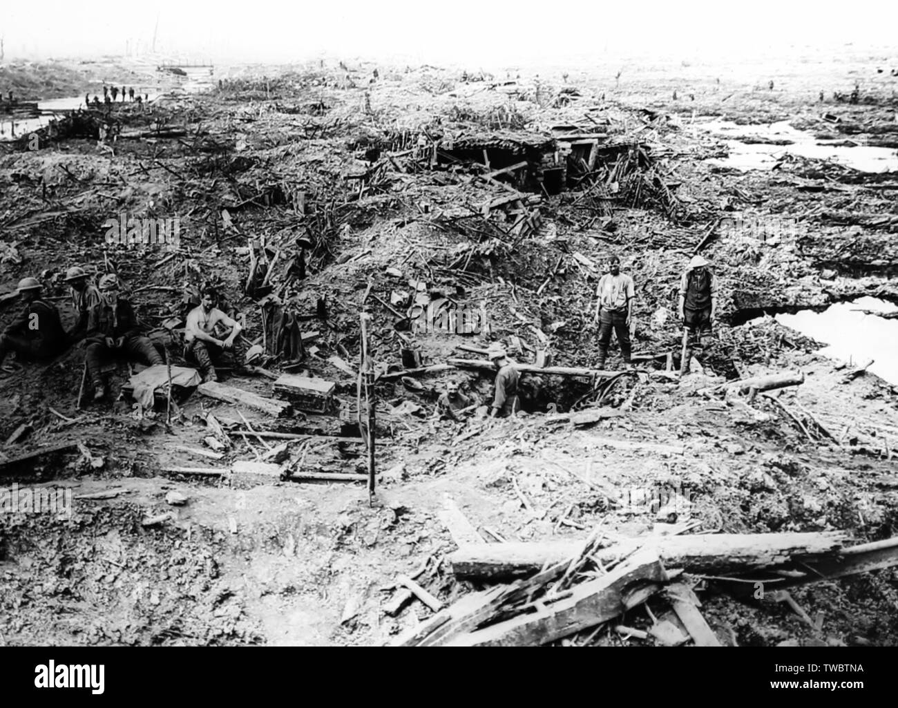 Schlacht von Flandern, britischen Truppen und Deutschen Schützengräben in der Nähe von Boesinghe, 5. August 1917 Stockfoto