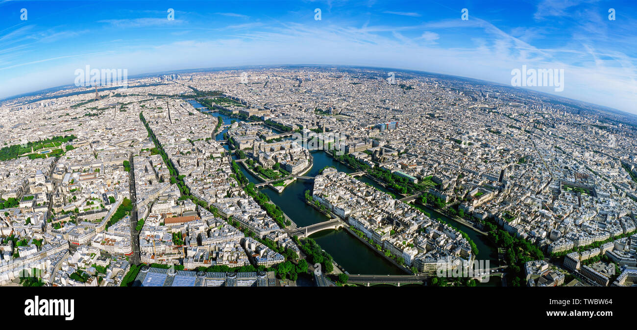 Panorama Antenne von Paris Île de la Cité mit der Kathedrale Notre-Dame, Frankreich Stockfoto
