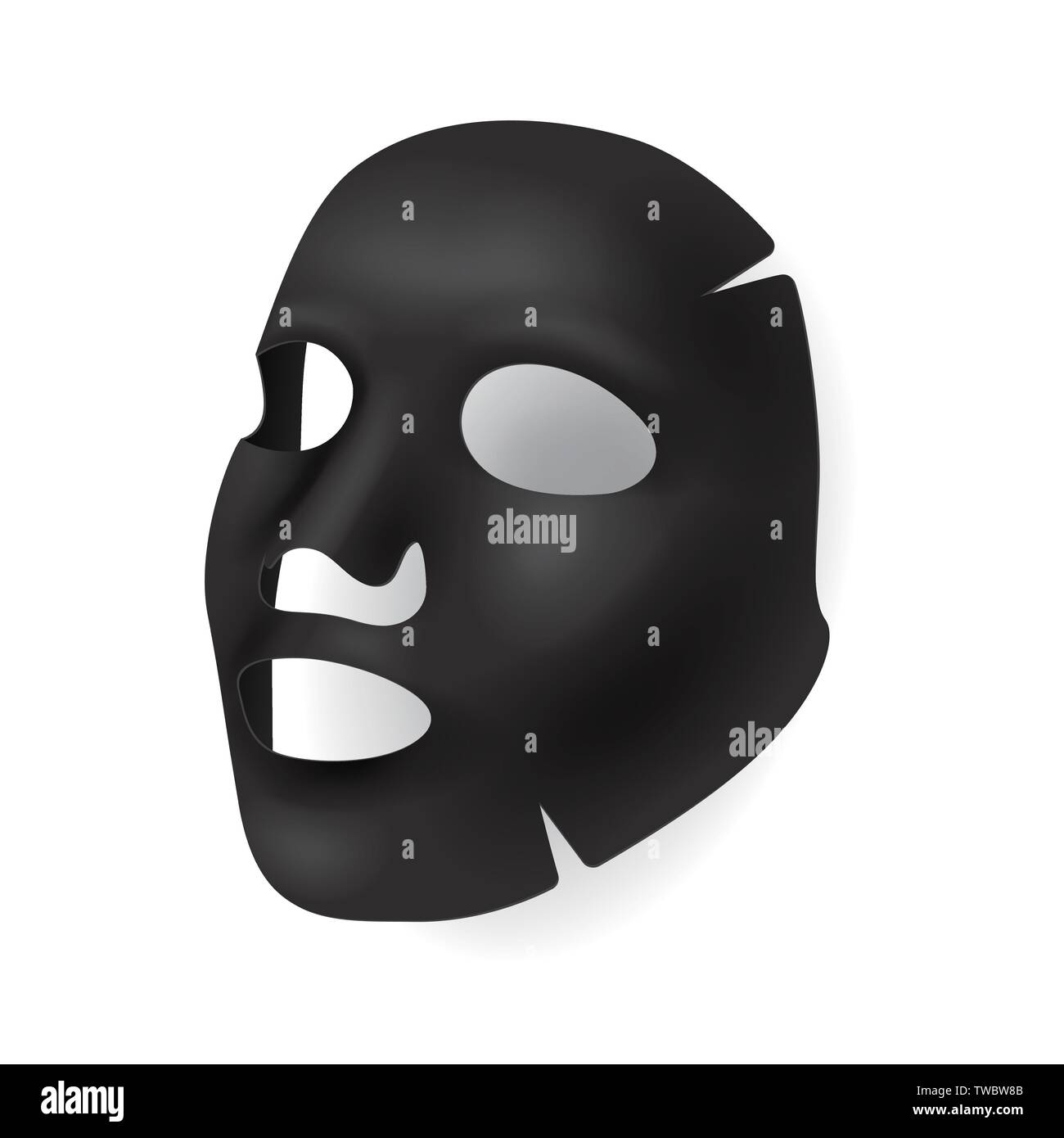 Schwarze Gesichtsmaske, kosmetische Verfahren, Verjüngung, realistische schwarze Maske Vector Illustration isoliert. Stock Vektor