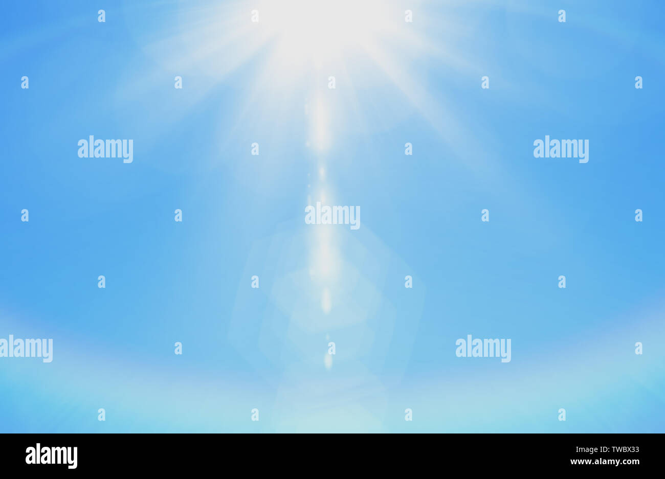 Himmel mit Sonnenstrahlen Licht flare weißen flauschigen cloudscape Natur Hintergrund retro Colour Style Stockfoto