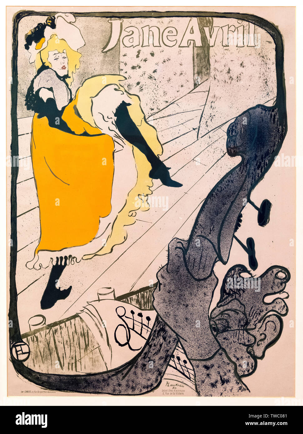 'Jane Avril Au Jardin de Paris (Jane Avril im Jardin de Paris) von Henri de Toulouse-Lautrec (1864-1901), Bürste und Spritzer Lithographie, 1893 Stockfoto