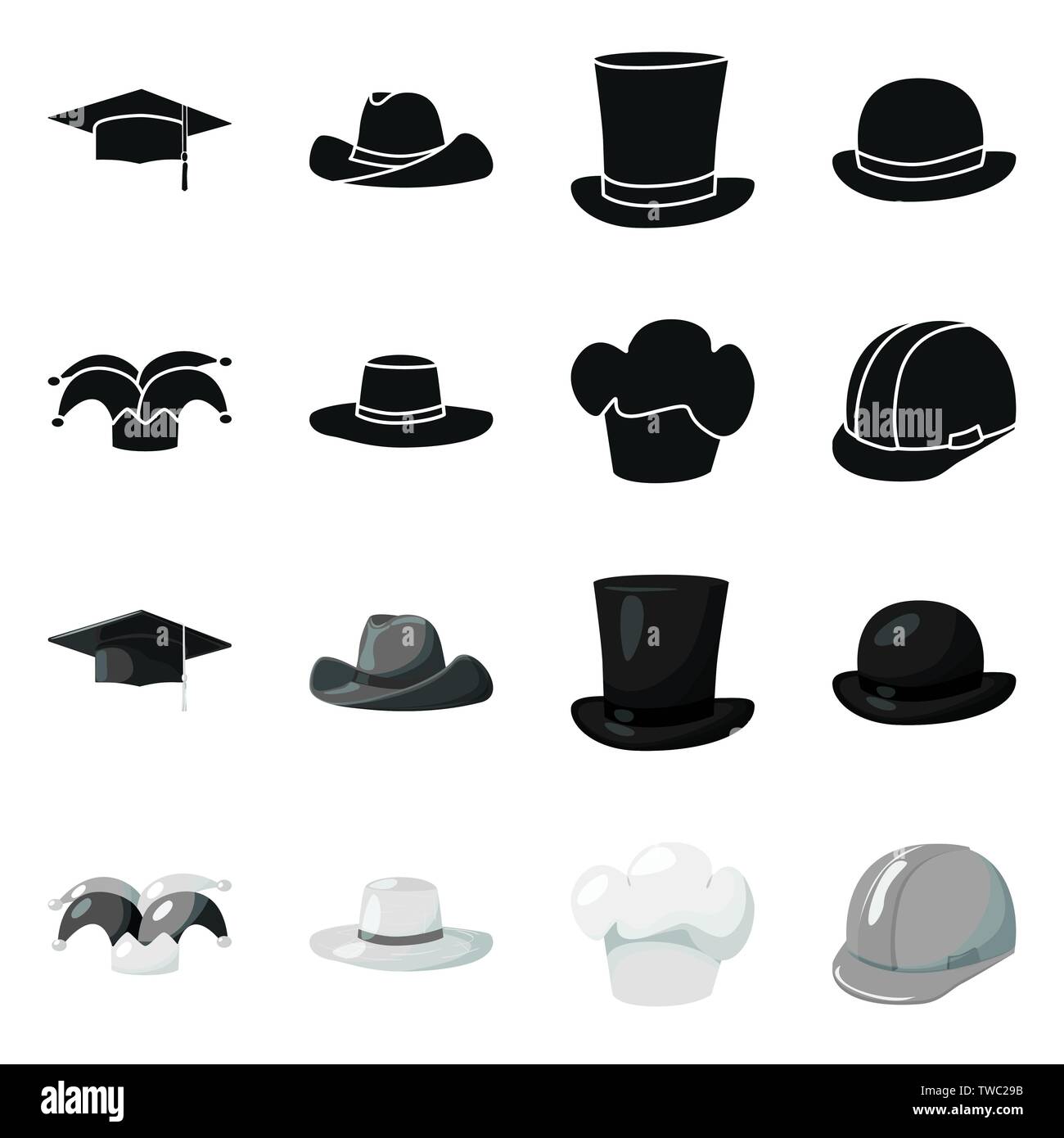 Vektor Design von Kleidung und Cap Logo. Kleidung und Baskenmütze Lager Symbol für das Web. Stock Vektor