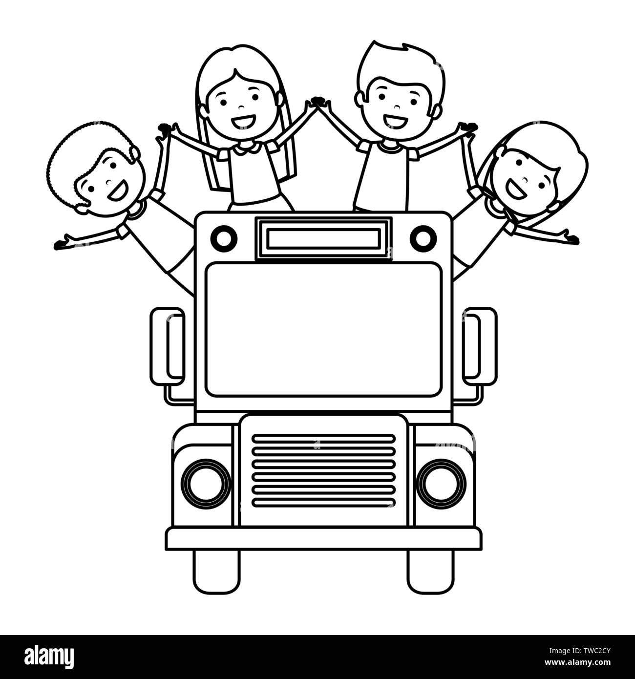 School Bus Transport mit einer Gruppe von Kindern Stock Vektor