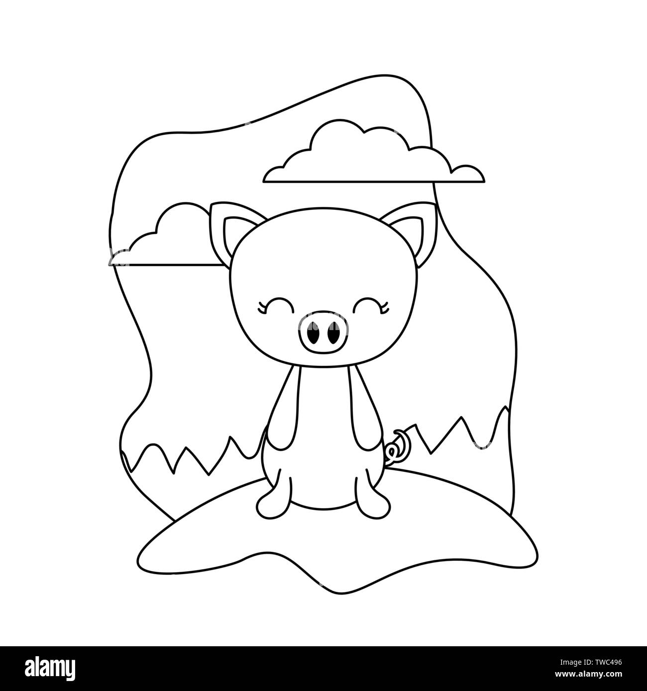 Süße Schweinchen Tier in Landschaft Vector Illustration Design Stock Vektor