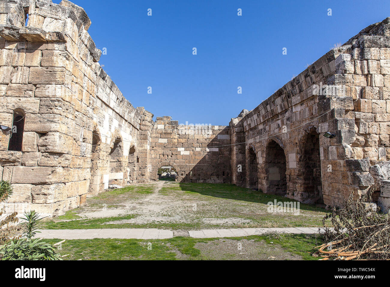 Die Ruinen der antiken Stadt Hierapolis in der Türkei. Stockfoto