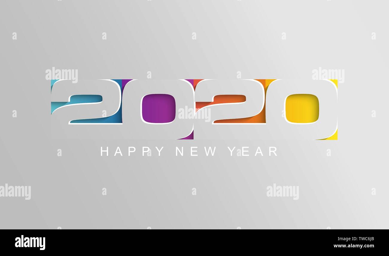 2020 Happy New Year Karte auf Papier Stil. Stock Vektor