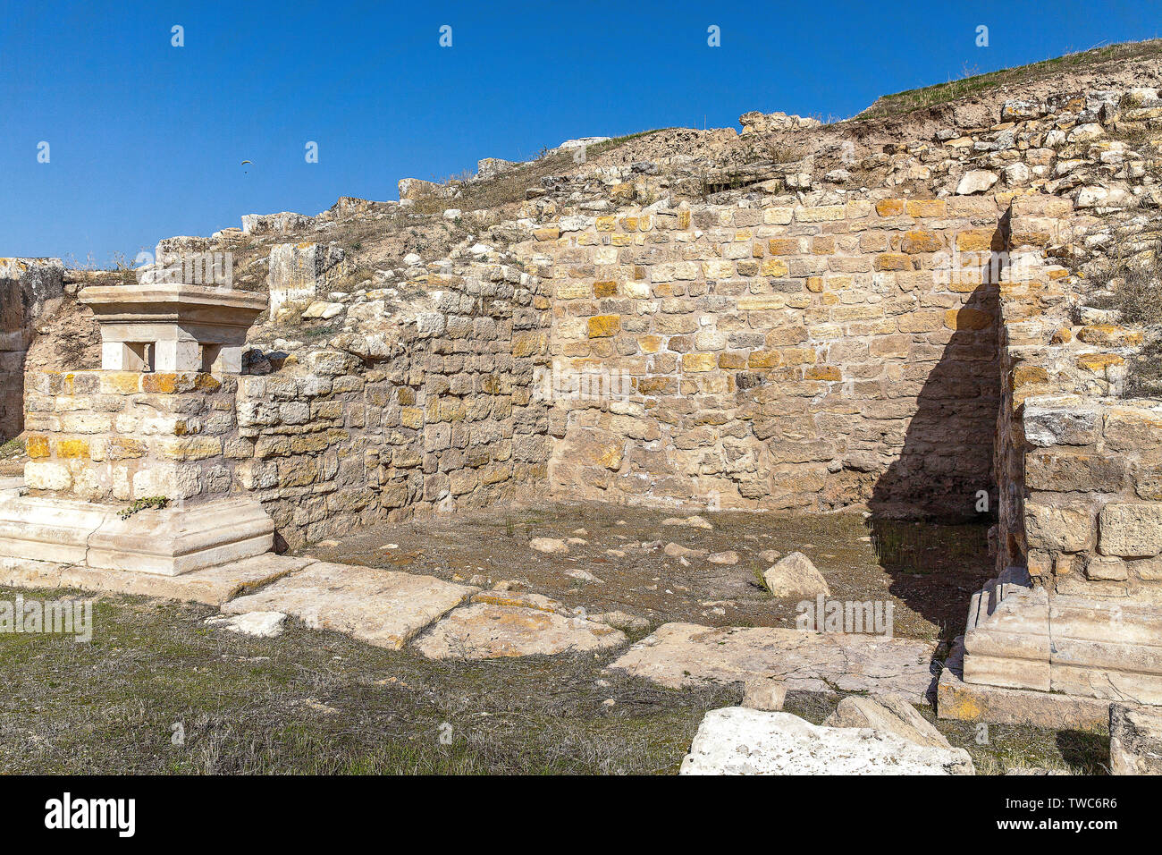 Die Ruinen der antiken Stadt Hierapolis in der Türkei. Stockfoto
