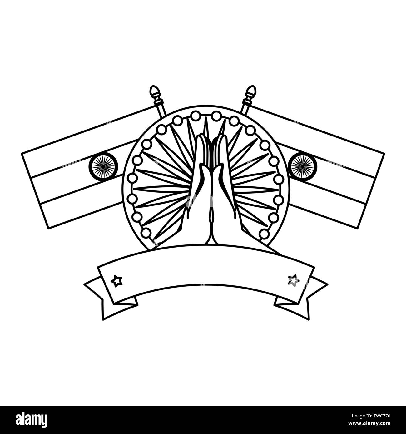 Ashoka Chakra mit Fahnen indische Emblem Stock Vektor