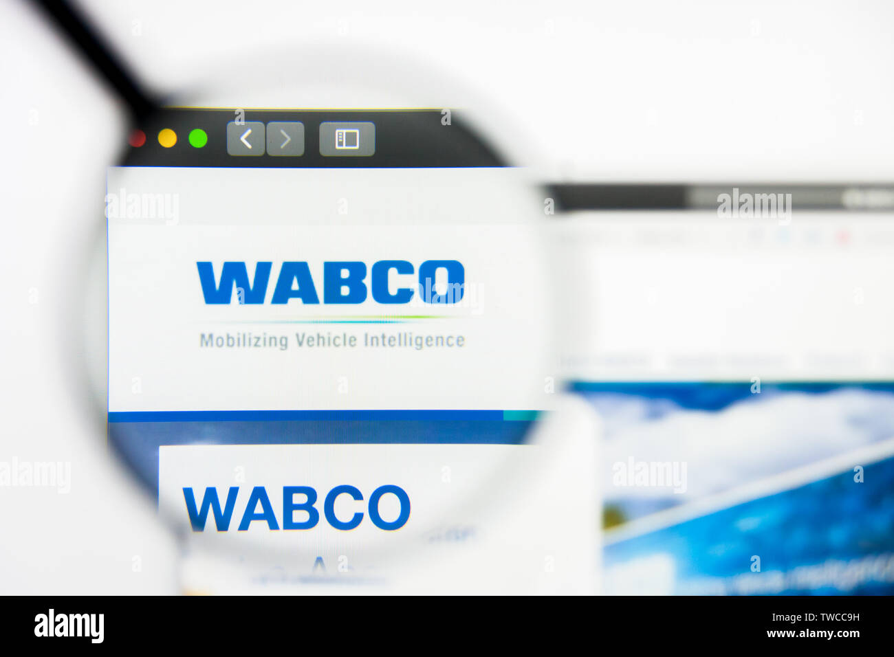 New York, New York State, USA - 19. Juni 2019: Illustrative Editorial von WABCO Indien Web site homepage. WABCO Indien Logo auf dem Bildschirm sichtbar. Stockfoto