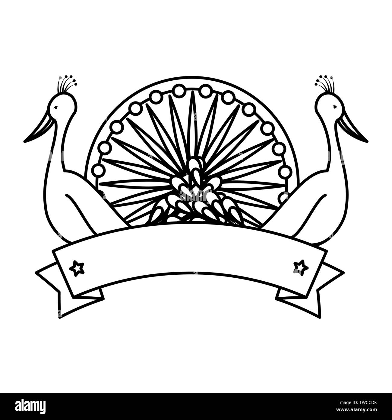 Ashoka chakra Indische mit Pfauen Vögel Stock Vektor