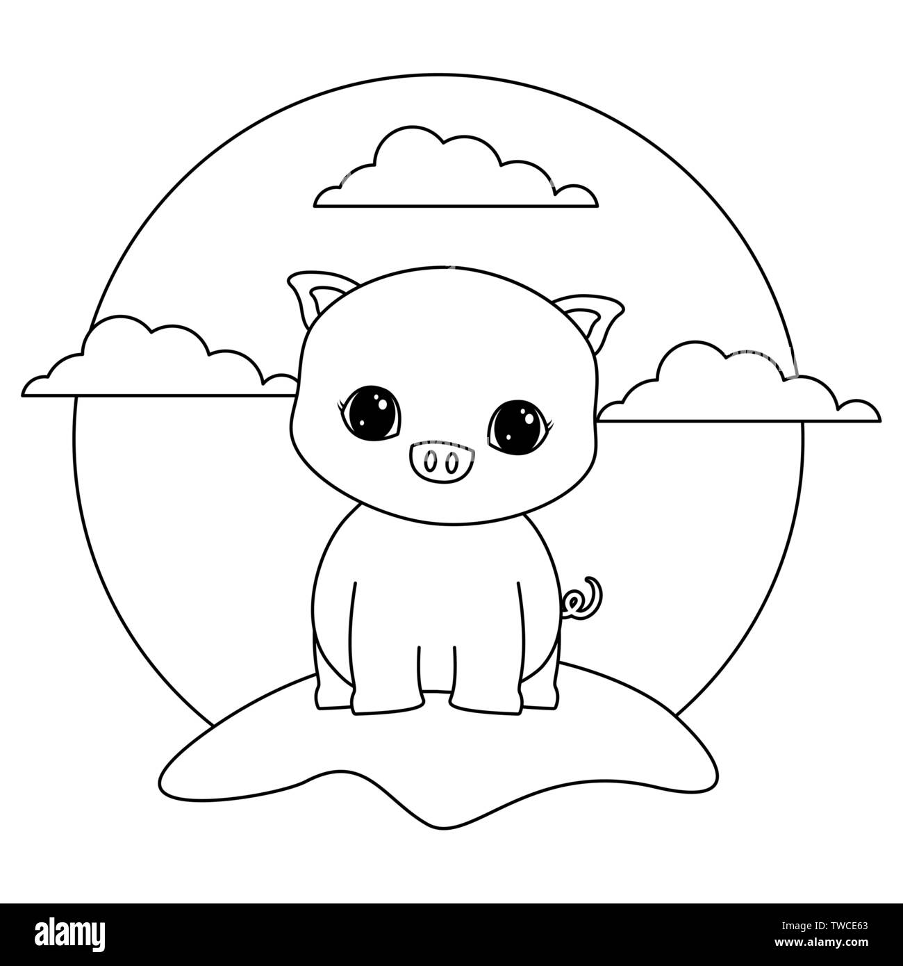 Süße Schweinchen Tier in Landschaft Natur isolierte Symbol Vektor illustration Design Stock Vektor